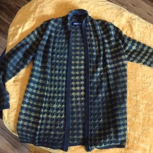 Jones New York CP cardigan yellow/dark green vintage design wool combo PS NWT
